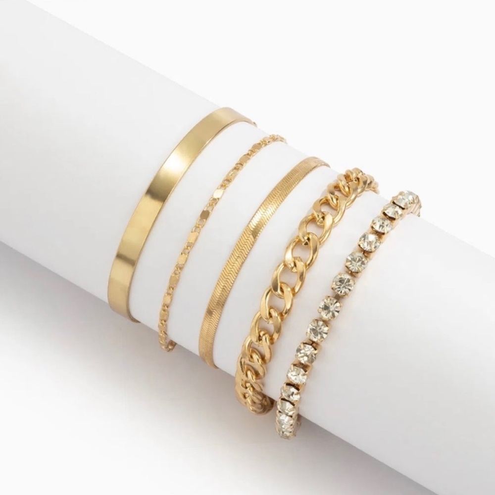 5 NEW CHAIN / CRYSTAL BRACELET SET - Picture 1 of 16